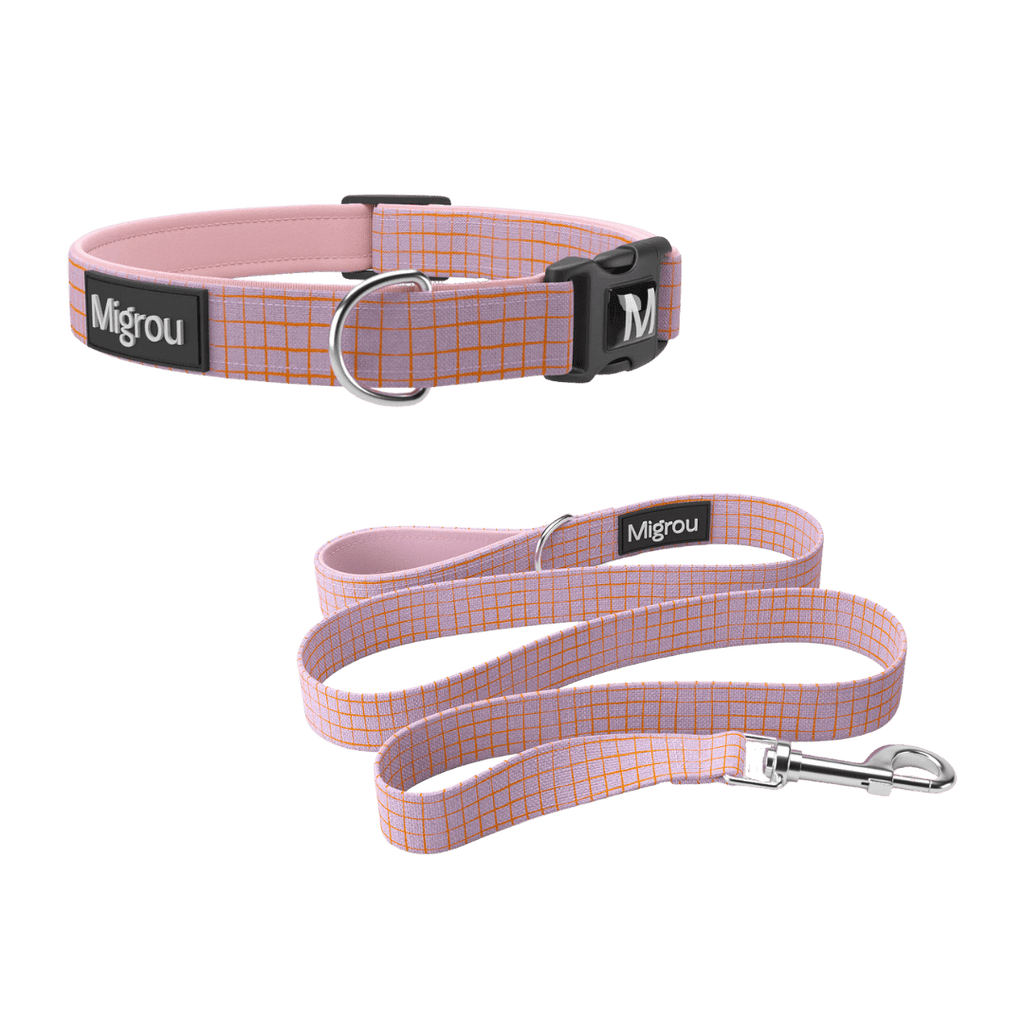 Pink Grid Max Comfort Duo Leash & Collar - Migrou